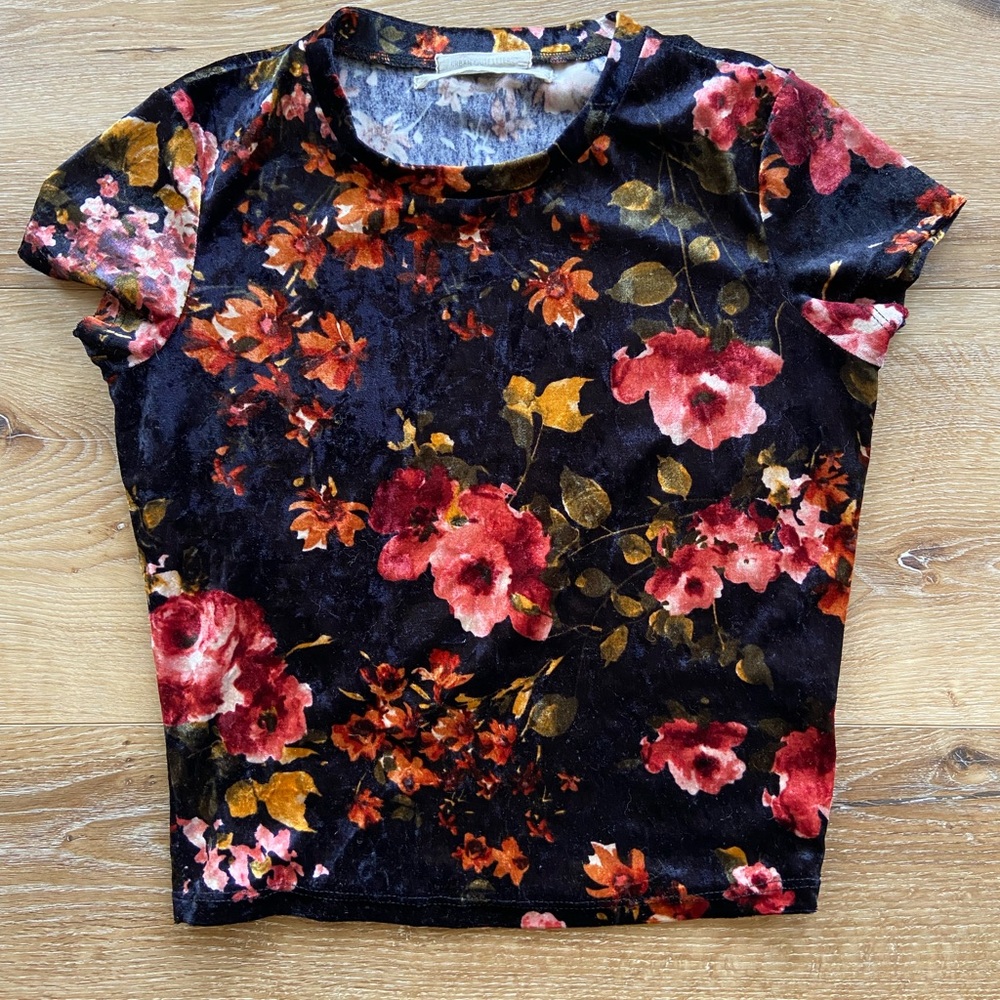 Urban Outfitters Floral Velour Cropped Top